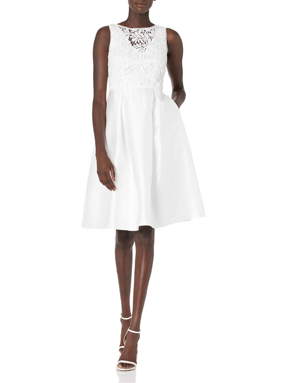 Adrianna Papell White Lace Bodice A-Line Dress Skirt - Picture 1 of 12